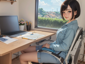 Trabajo motivador contra el Acoso Escolar y el Ciberbullying en verano 1 Imagen digital de chica joven trabajando con un laptop junto a una ventana. Podría hacer ciberbullying desde ahí.